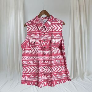 LuLaRoe Roxanne Womans Sz 2X Sleeveless Snap Front Collared Shirt Top‎ New